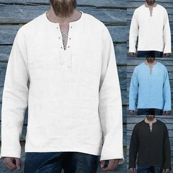 Men's Spring Long Sleeve Shirts Summer Mens Casual V-neck Linen Top Shirts Pure Color Wide Loose Shirts Fashion Male drop
Men's Spring Long Sleeve Shirts Summer Mens Casual V-neck Linen Top Shirts Pure Color Wide Loose Shirts Fashion Male drop