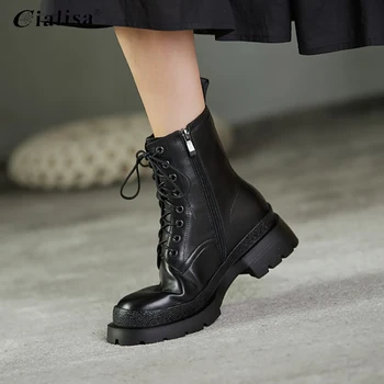 CIALISA Ankle Boot 2020 Genuine Leather High Heels Round Toe Lace Up Platform Shoes Chunky Tick Heel Women Motorcycle bootBoots 
CIALISA Ankle Boot 2020 Genuine Leather High Heels Round Toe Lace Up Platform Shoes Chunky Tick Heel Women Motorcycle bootBoots