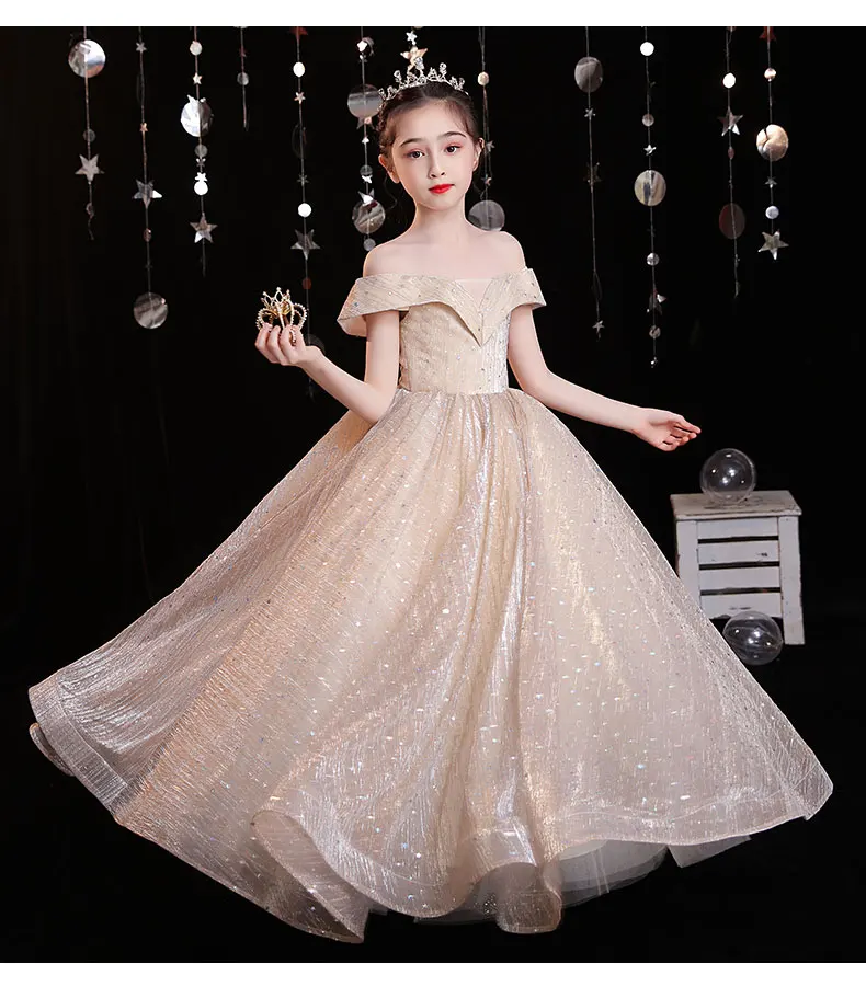 Champagne Kids Princess Dresses For Flower Girls Sequin Tulle Gown Elegant Party Wedding Costumes Kids Birthday Clothing 3-14T
Champagne Kids Princess Dresses For Flower Girls Sequin Tulle Gown Elegant Party Wedding Costumes Kids Birthday Clothing 3-14T