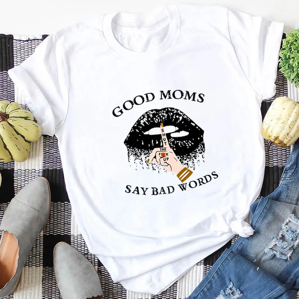 

Good Moms Bad Words Colored Printed 100%Cotton Women's Tshirt Mom Life Summer Casual O-Neck Short Sleeve Tops Mother's Day Gift