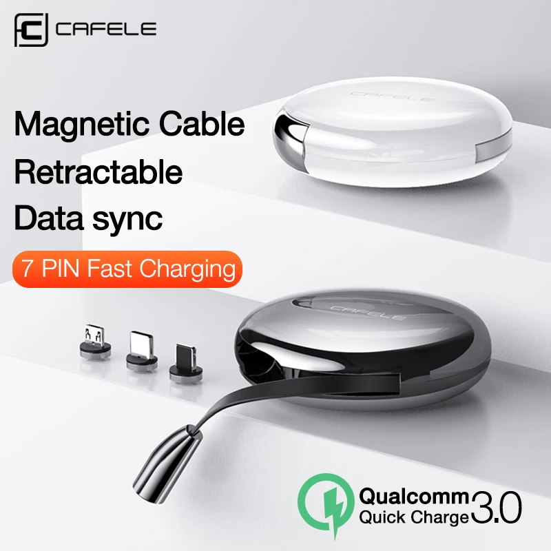 Магнитный зарядный usb кабель Cafele Micro Выдвижной Type C для iPhone 120 см 3 А быстрой зарядки