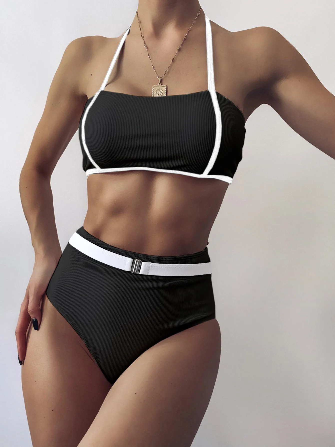 New Sexy Ribbed Female Swimsuit High Waist Bikini Black White Women Swimwear Two-piece Bikini set Bather Bathing Suit Swim 2022 
New Sexy Ribbed Female Swimsuit High Waist Bikini Black White Women Swimwear Two-piece Bikini set Bather Bathing Suit Swim 2022