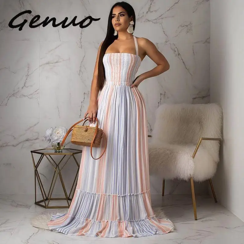 Colorful Striped Summer Beach Dress Women Off The Shoulder Backless Long Maxi Vestidos Sexy Halter Chiffon Bohemian Dress Tunic
Colorful Striped Summer Beach Dress Women Off The Shoulder Backless Long Maxi Vestidos Sexy Halter Chiffon Bohemian Dress Tunic