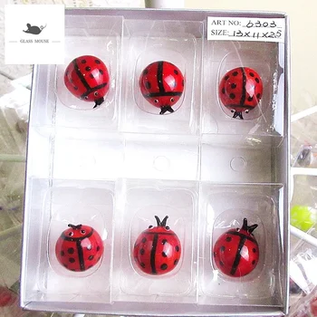 

Wholesale custom miniature glass Ladybug figurines fairy garden Easter decor handmade Flat bottom glass ladybird animal statues