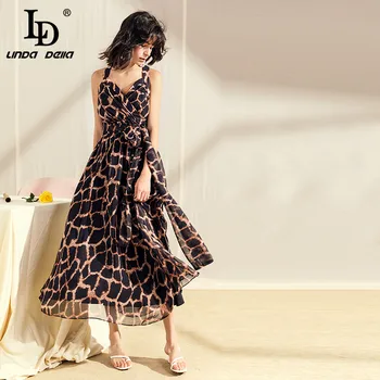 LD LINDA DELLA Summer Fashion Designer Dress Women's V neck Backless Sexy Leopard print Ruched A line Chiffon Long Dresses
LD LINDA DELLA Summer Fashion Designer Dress Women's V neck Backless Sexy Leopard print Ruched A line Chiffon Long Dresses