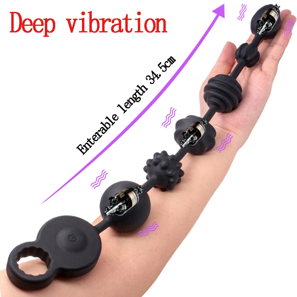 3 Motors Powerful Dildo Vibrators Anal Beads Silicone Prostate Massager Super Long Butt Plug Soft Deep Vibration Exercise Plug (2)