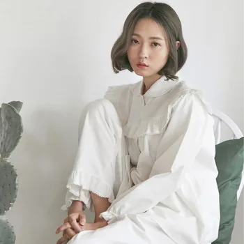 2 Piece White Women Pajamas Set Sleepwear Autumn Winter Lace Thick Warm Brushed Cotton Long Sleeve Loose Pyjamas Homewear Suit 
2 Piece White Women Pajamas Set Sleepwear Autumn Winter Lace Thick Warm Brushed Cotton Long Sleeve Loose Pyjamas Homewear Suit