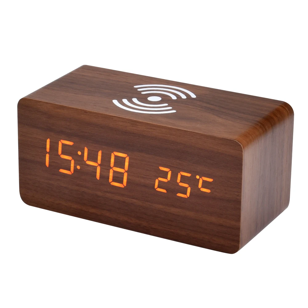 LED Wooden Alarm Clock Desktop Digital Clock Qi Wireless Charger Thermometer Sound Control Table Square LED Alarm Clock
LED Wooden Alarm Clock Desktop Digital Clock Qi Wireless Charger Thermometer Sound Control Table Square LED Alarm Clock