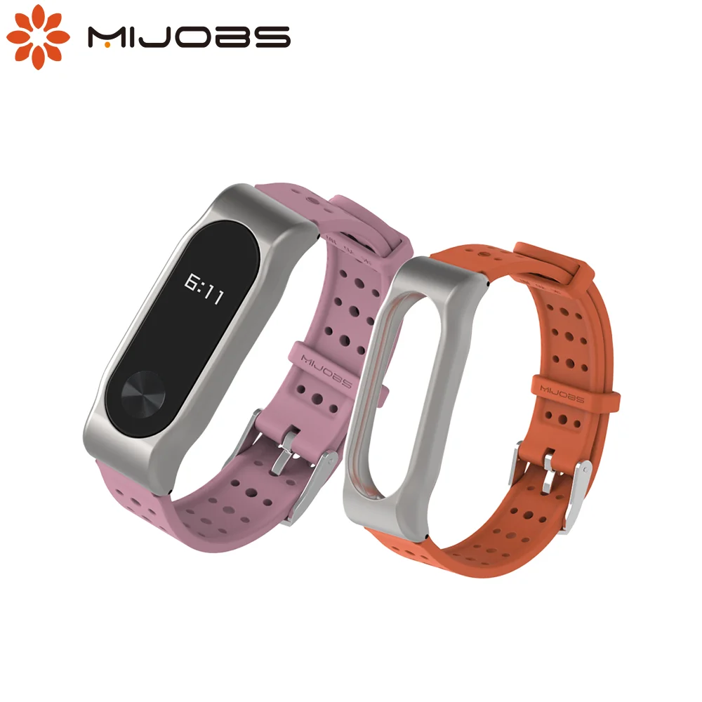 Спортивный силиконовый браслет Mijobs для Xiaomi Mi Band 2 металлический ремешок