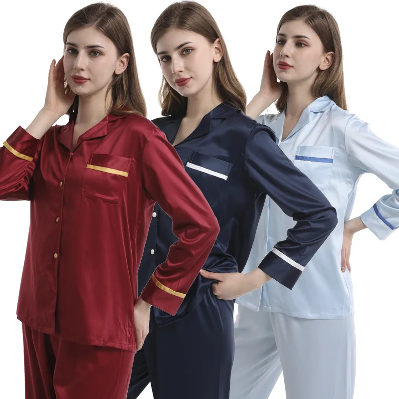 New Spring, Summer and Autumn Women's Imitation Silk Pajamas Women's Solid Color Simple Long Sleeve Trousers Ice Home Wear Set
New Spring, Summer and Autumn Women's Imitation Silk Pajamas Women's Solid Color Simple Long Sleeve Trousers Ice Home Wear Set