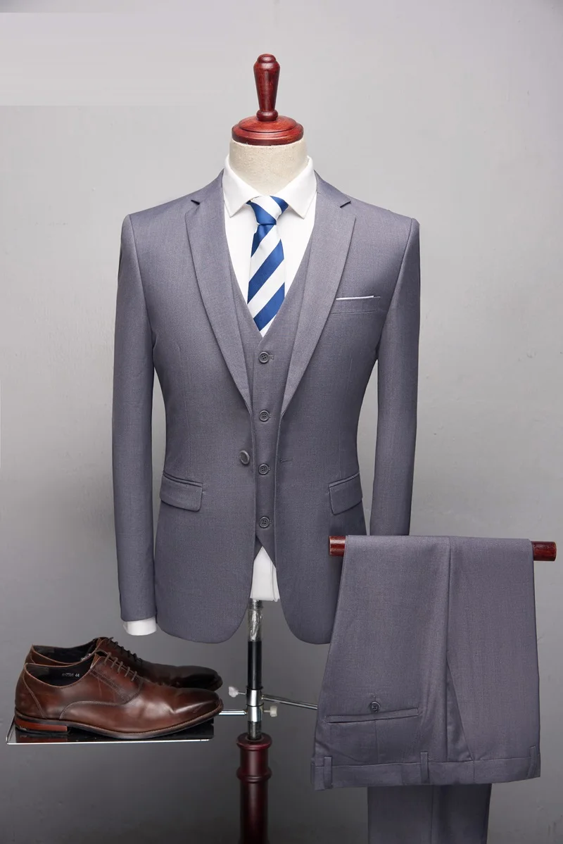 Fashion Blue 3 Piece Suit Men Korean Fashion Business Mens Suits