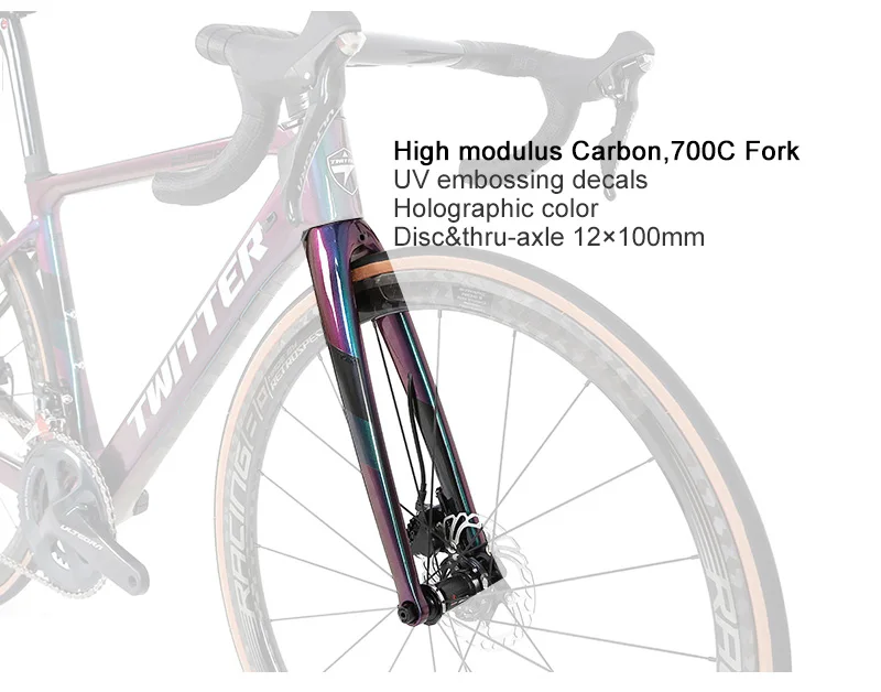TWITTER 700c Carbon Road Bike disc Brake thru-axle Carbon Wheels UT R8000 22 Speed inner cable Carbon Race Bicycle Gravel Bikes