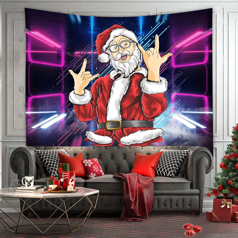 

Christmas Santa Claus Tapestry Wall Hanging Merry Music Party Home Background Cloth Corridor Bedroom Living Room Mural Decor