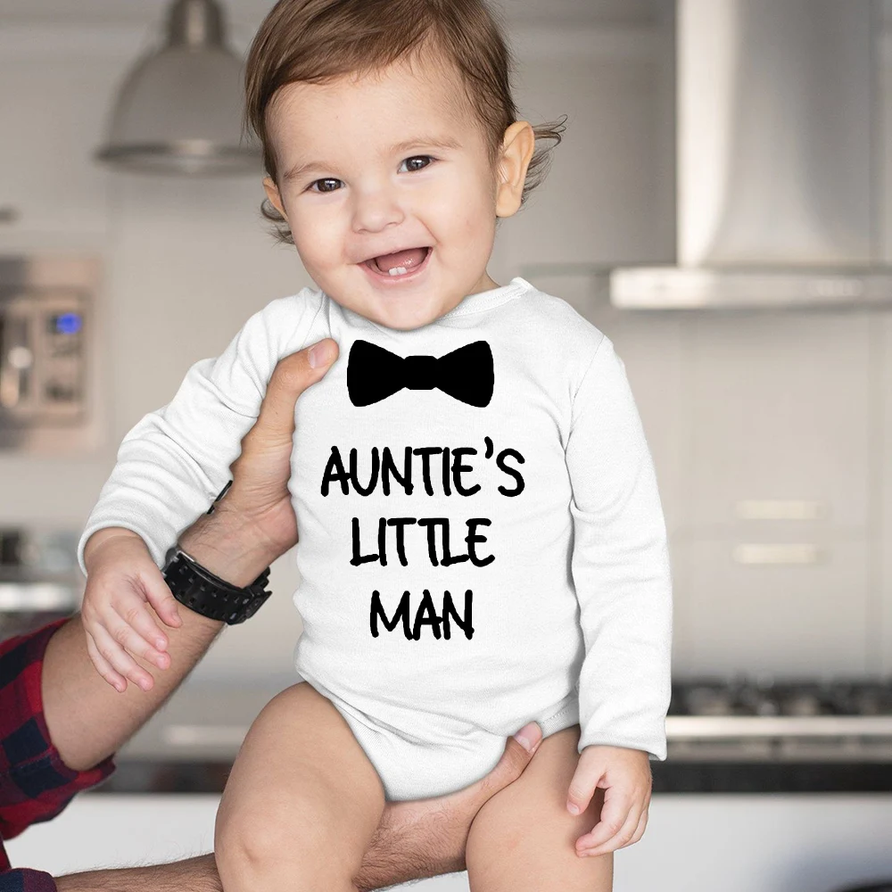 

Auntie's Little Man Winter Newborn Baby Bodysuits Fashion Funny Print Infant Boys Girls Jumpsuits Toddler Long Sleeve Outfits