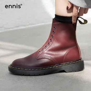 ENNIS Brand Winter Boots Women Genuine Leather Zipper Boots Round Toe Flat Platform Ankle Boots Autumn Black Red Shoes New A9378 
ENNIS Brand Winter Boots Women Genuine Leather Zipper Boots Round Toe Flat Platform Ankle Boots Autumn Black Red Shoes New A9378