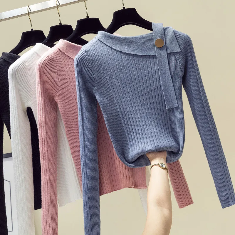 Elegant Autumn Solid Sweater 2019 Harajuku Pullover Irregular Neck Female Tops Women Knitted Ribbed Sweater Office Pullover
Elegant Autumn Solid Sweater 2019 Harajuku Pullover Irregular Neck Female Tops Women Knitted Ribbed Sweater Office Pullover