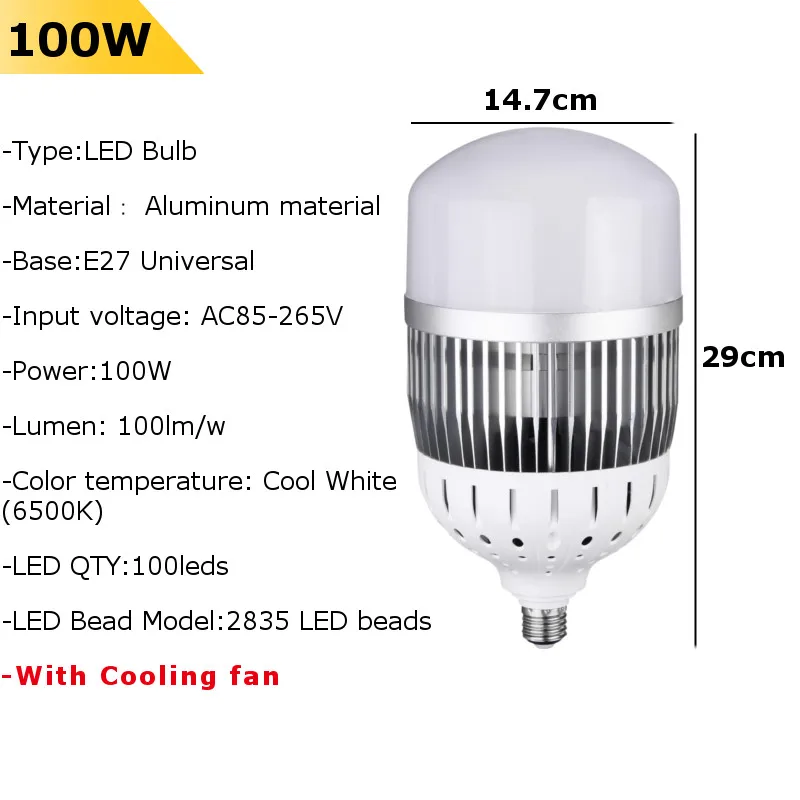E27 LED Bulb 100W SMD2835 100LM/W Pure White High Brightness LED Light Bulb for Factory Industry AC85-265V
E27 LED Bulb 100W SMD2835 100LM/W Pure White High Brightness LED Light Bulb for Factory Industry AC85-265V