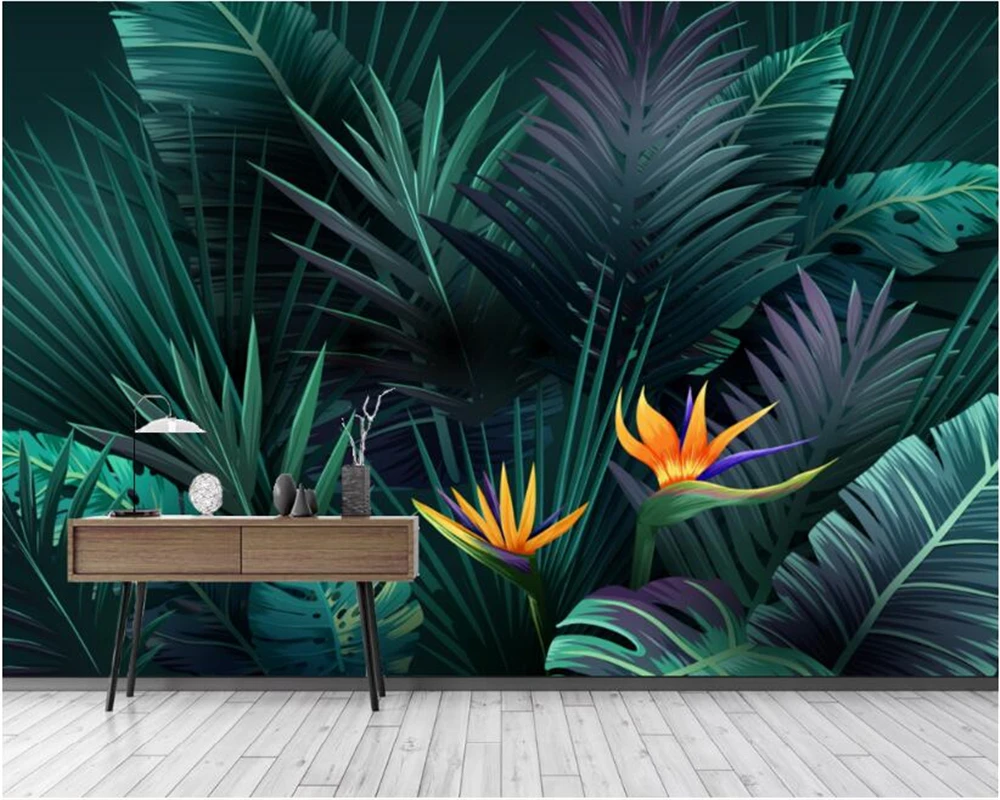 

WELLYU Customizable fashion silk papel de parede 3d wallpaper HD Abstract Plant Rainforest Banana leaf living room backdrop3D