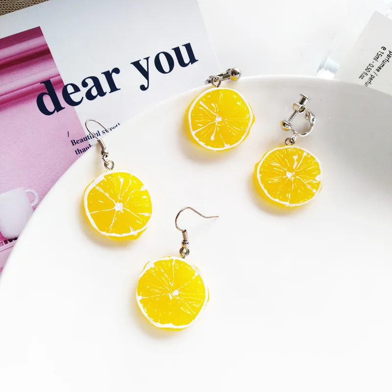 Food Dessert Acrylic Orange Funny Clip earring without Piercing Resin Round Yellow Lemon slices Clip on earrings
Food Dessert Acrylic Orange Funny Clip earring without Piercing Resin Round Yellow Lemon slices Clip on earrings