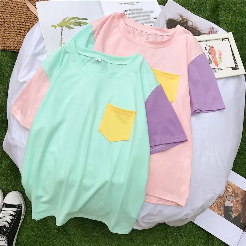 Women Tops Summer Harajuku Korean Style Patchwork Contrast Color Pastel T Shirts Streetwear Short Sleeve Tee Shirt
Women Tops Summer Harajuku Korean Style Patchwork Contrast Color Pastel T Shirts Streetwear Short Sleeve Tee Shirt
