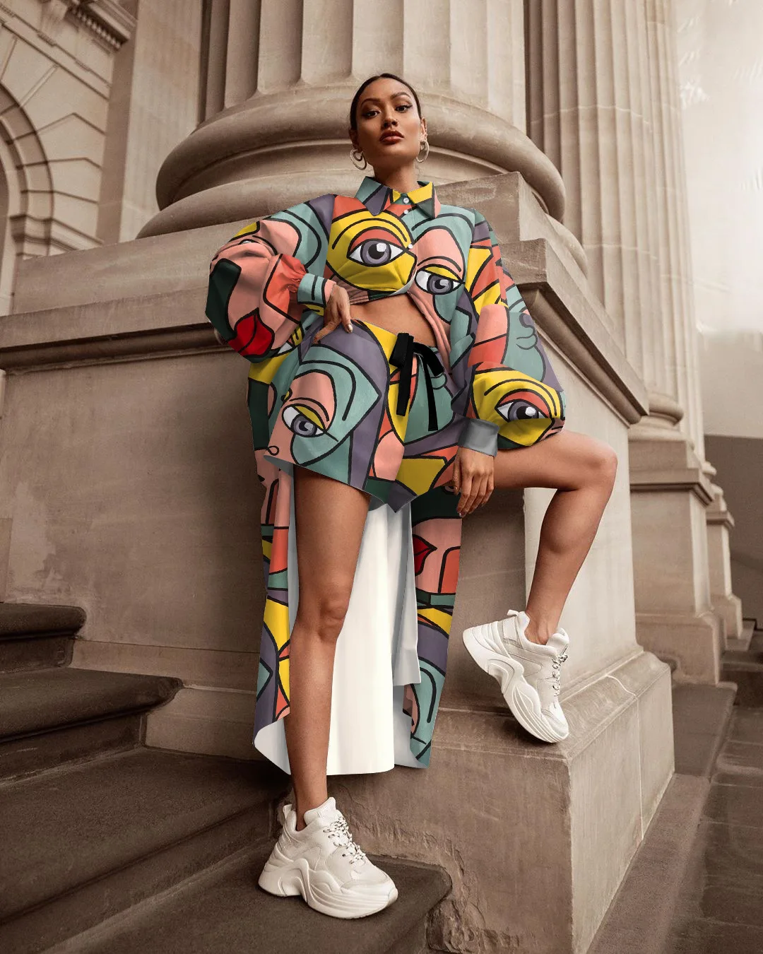Street Fashion Women Long Shirt Sets Cartoon Print JKP4725