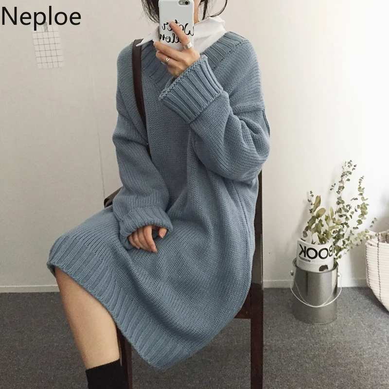 Neploe New Arrival 2019 Medium-long Sweater Korean V-neck Long-sleeved Knitted Pullover Retro Harajuku Woman Sweater Dress 53512
Neploe New Arrival 2019 Medium-long Sweater Korean V-neck Long-sleeved Knitted Pullover Retro Harajuku Woman Sweater Dress 53512