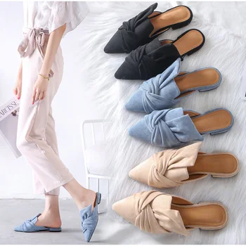 Women Shoes Pointed Toe Mules Suede Slide Sandals Flock Slippers Female Summer Fashion Low Heels Bowtie Ladies Shoes Plus Size 
Women Shoes Pointed Toe Mules Suede Slide Sandals Flock Slippers Female Summer Fashion Low Heels Bowtie Ladies Shoes Plus Size
