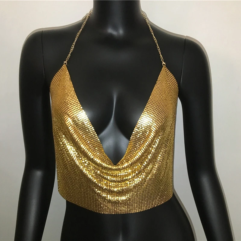 2020 Sexy Backless Sequins Women Crop Tops Handmade Adjustable Halter Tank Camis Summer Cropped Bra Strap Party Vest Blusa