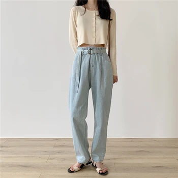 Yanueun Women's Wide-leg Jeans Pants Casual Loose High Waist Pockets Jeans With Sashes Long Demin Pants For Female 
Yanueun Women's Wide-leg Jeans Pants Casual Loose High Waist Pockets Jeans With Sashes Long Demin Pants For Female