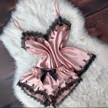 Women's Sleepwear Sexy Satin Pajama Set Solid Color Lace V-Neck Sleeveless Cami Top And Shorts Fashion Lace Patchwork Pajama D30
Women's Sleepwear Sexy Satin Pajama Set Solid Color Lace V-Neck Sleeveless Cami Top And Shorts Fashion Lace Patchwork Pajama D30