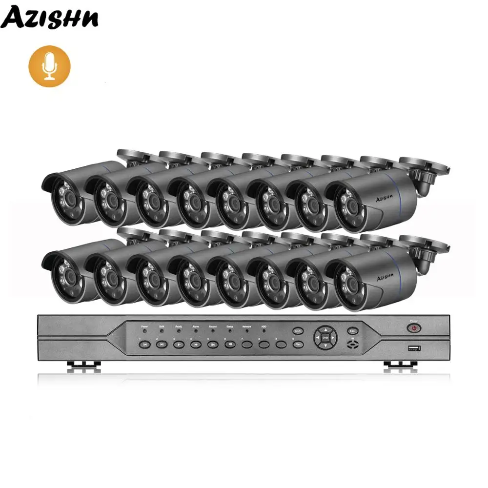 

AZISHN 16CH 5MP PoE NVR Security System H.265 HD 5MP 3MP 2MP Outdoor PoE IP Camera Audio Recording CCTV Video Surveillance Kit