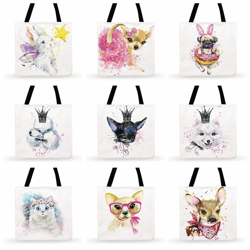 Hand Painted Watercolor Animal Painting Print Tote Bag For Women Casual Beach Shopping Ladies Shoulder | Багаж и сумки