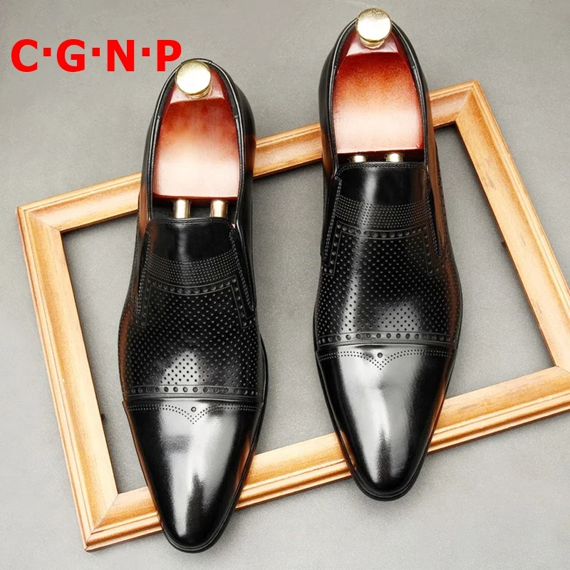 C·G·N·P Free Shipping Black Genuine Leather Pointed Toe Loafers Handmade Slip On Men Dress Shoes Breathbale Business Casual Shoe
C·G·N·P Free Shipping Black Genuine Leather Pointed Toe Loafers Handmade Slip On Men Dress Shoes Breathbale Business Casual Shoe
