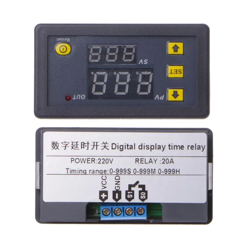 AC 220V Timer Delay Relay Module Dual LED Digital Display Time Switch Relay Adjustable 0-999s 0-999m 0-999h
AC 220V Timer Delay Relay Module Dual LED Digital Display Time Switch Relay Adjustable 0-999s 0-999m 0-999h