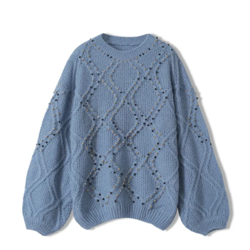 SAYTHEN 2020 Autumn New Beaded Round Neck Lantern Sleeves Rhombus Check Leisure All-Match Loose Soft Knitted Pullover Sweater
SAYTHEN 2020 Autumn New Beaded Round Neck Lantern Sleeves Rhombus Check Leisure All-Match Loose Soft Knitted Pullover Sweater