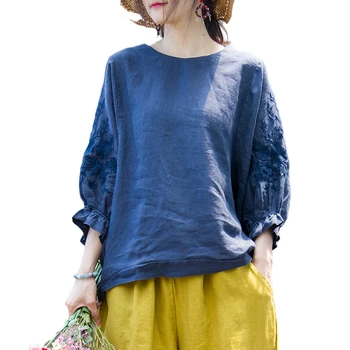 Cotton Linen Solid Women Blouse Embroidery Lantern Sleeved Loose Pulls Outwear Coat Tops 2020 Summer New Tops
Cotton Linen Solid Women Blouse Embroidery Lantern Sleeved Loose Pulls Outwear Coat Tops 2020 Summer New Tops