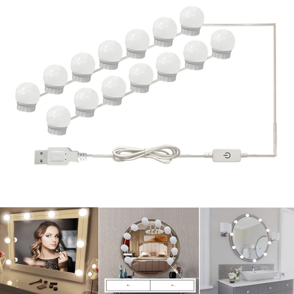 USB LED 5V Makeup Lamp 2 6 10 14 Bulbs Kit For Dressing Table Stepless Dimmable Hollywood Vanity Mirror Light
USB LED 5V Makeup Lamp 2 6 10 14 Bulbs Kit For Dressing Table Stepless Dimmable Hollywood Vanity Mirror Light