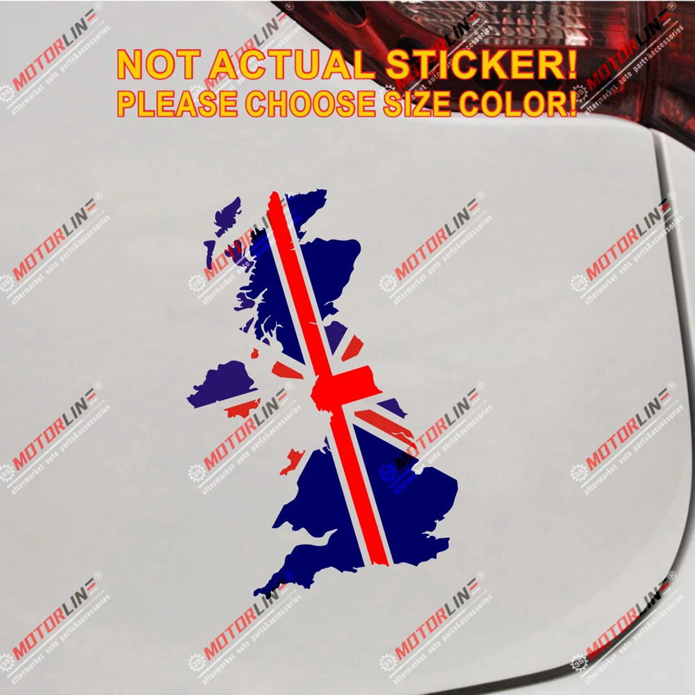 

Map Flag of UK Decal Sticker British Union Jack Car Vinyl pick size color die cut no background