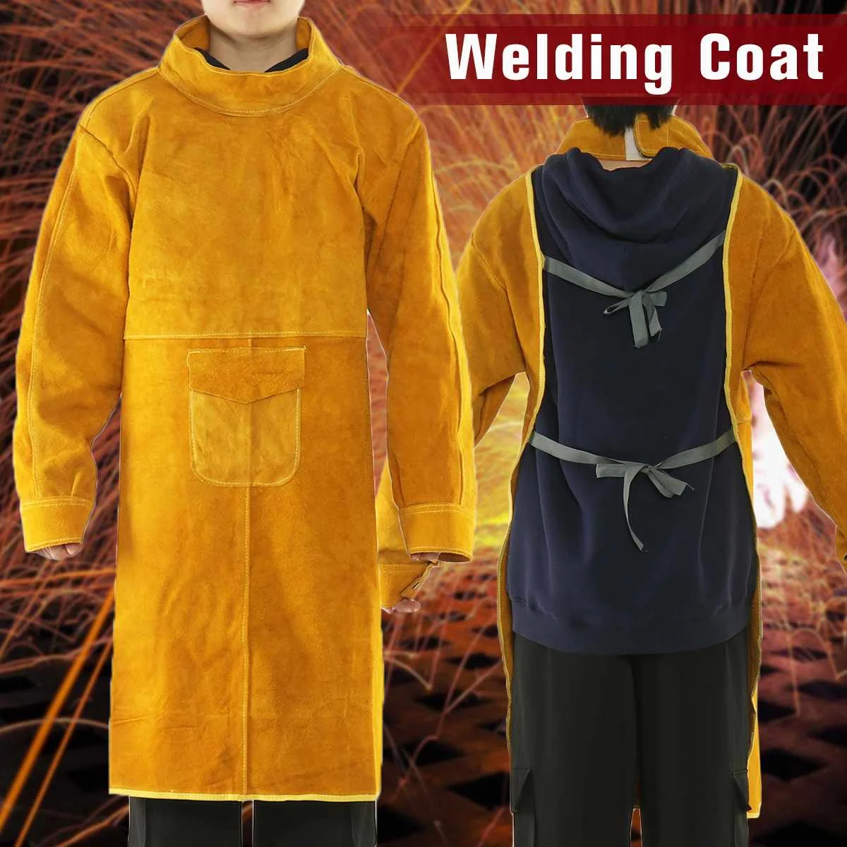 1.05m Cowhide Work Clothes Welding Protective Clothing Heat and Fire Resistant Safety Clothing for Welder Welding Long Coat
1.05m Cowhide Work Clothes Welding Protective Clothing Heat and Fire Resistant Safety Clothing for Welder Welding Long Coat