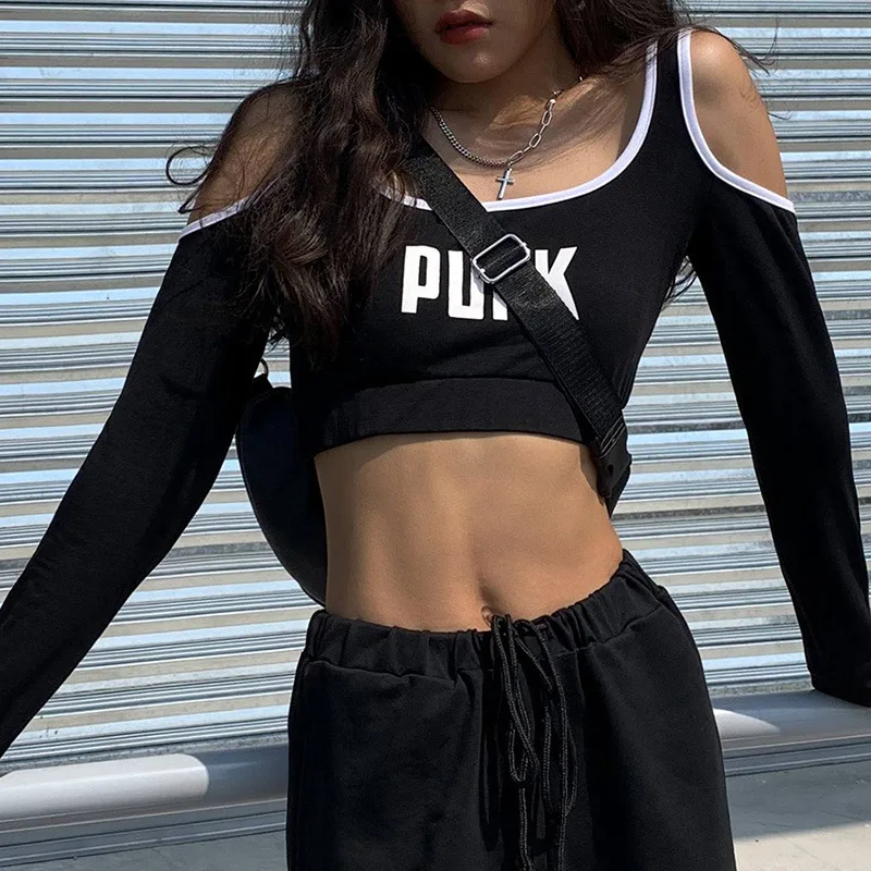 2020 Summer Fashion Ladies Off-the-shoulder Long Sleeve, Women's Lettering Print Navel Top T-Shirt, Street Girl Sports T-Shirt
2020 Summer Fashion Ladies Off-the-shoulder Long Sleeve, Women's Lettering Print Navel Top T-Shirt, Street Girl Sports T-Shirt