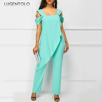 Lugentolo Women Two Poece Set Summer Plus Size Solid Loose Irregular Top Shoulder Strap Elegent Long Pants Lady Sets 
Lugentolo Women Two Poece Set Summer Plus Size Solid Loose Irregular Top Shoulder Strap Elegent Long Pants Lady Sets