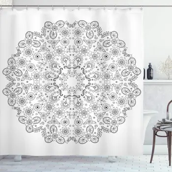 

Mandala Decor Shower Curtain by Oriental Henna Motif with Flower Petal and Branches Lace Authentic Print Fabric Bathroom Decor