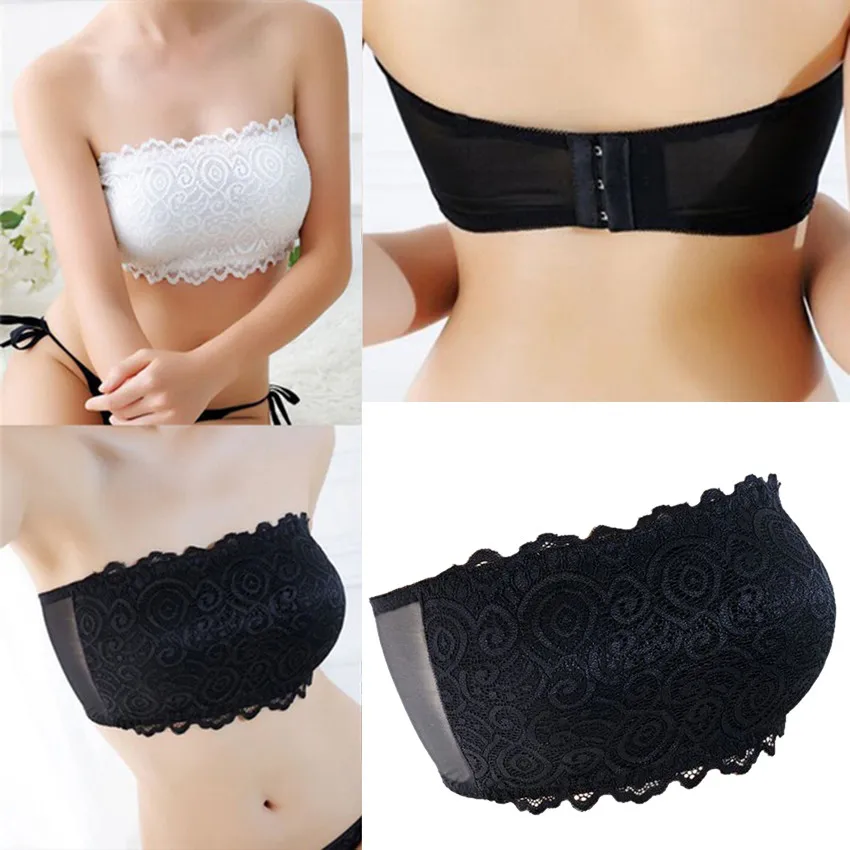 Women's Sexy Lace Casual Crop Top Strapless Seamless Solid Padded Bras Bralette dropshipping