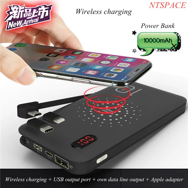NTSPACE Support QI wireless charging 10000mAh Portable Power Bank Battery Charger For iPhone/Samsung Backup Battery Charger
NTSPACE Support QI wireless charging 10000mAh Portable Power Bank Battery Charger For iPhone/Samsung Backup Battery Charger