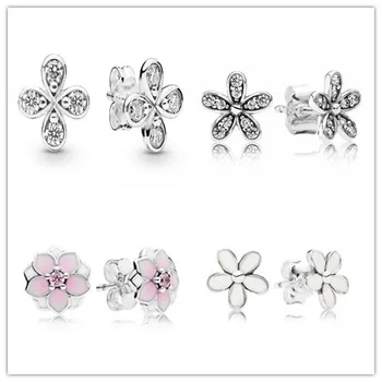 

925 Sterling Silver Earring Dazzling Daisy With Crystal Studs Earring For Women Wedding Gift Pandora Jewelry