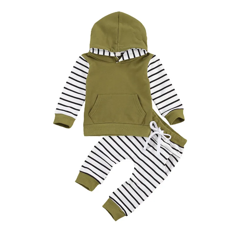 2020 Autumn Spring Fall Baby Boy Hooded Top Jogger Pants Striped Print V-Neck Long Sleeve Hoodie Pant 2pcs Clothes Set
2020 Autumn Spring Fall Baby Boy Hooded Top Jogger Pants Striped Print V-Neck Long Sleeve Hoodie Pant 2pcs Clothes Set