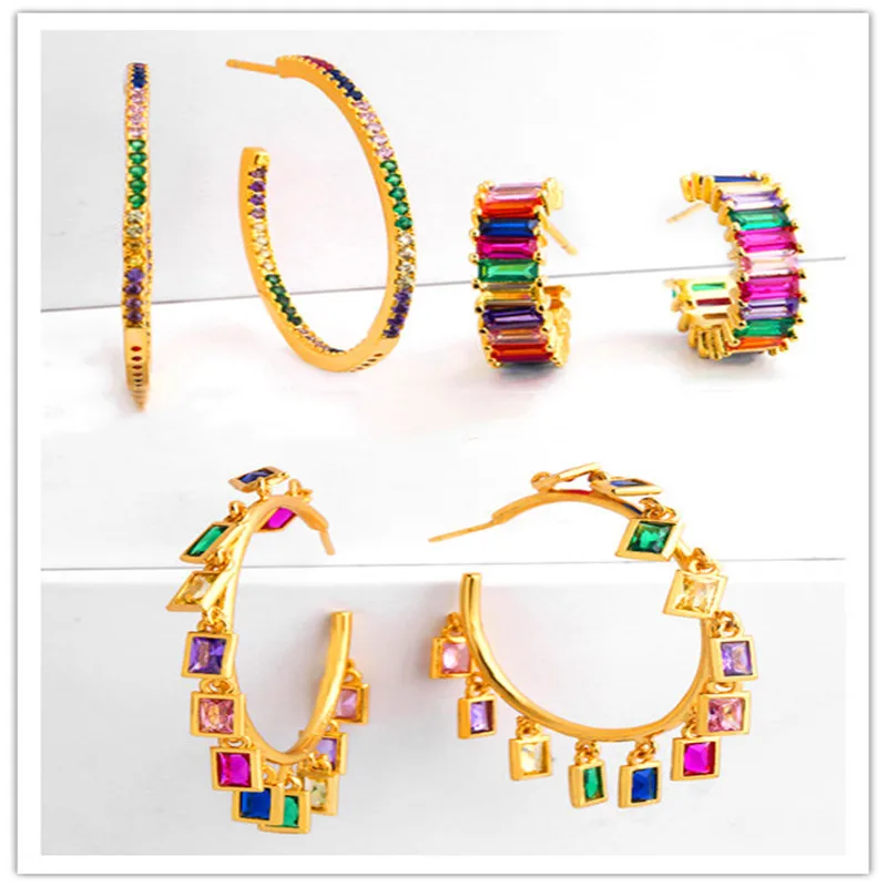 Boho Big Hoop Earring Gold Color Bezel Setting Rainbow Colorful Cubic Zirconia Pine Stone Women Gorgeous fashion Jewelry ers-q99
Boho Big Hoop Earring Gold Color Bezel Setting Rainbow Colorful Cubic Zirconia Pine Stone Women Gorgeous fashion Jewelry ers-q99