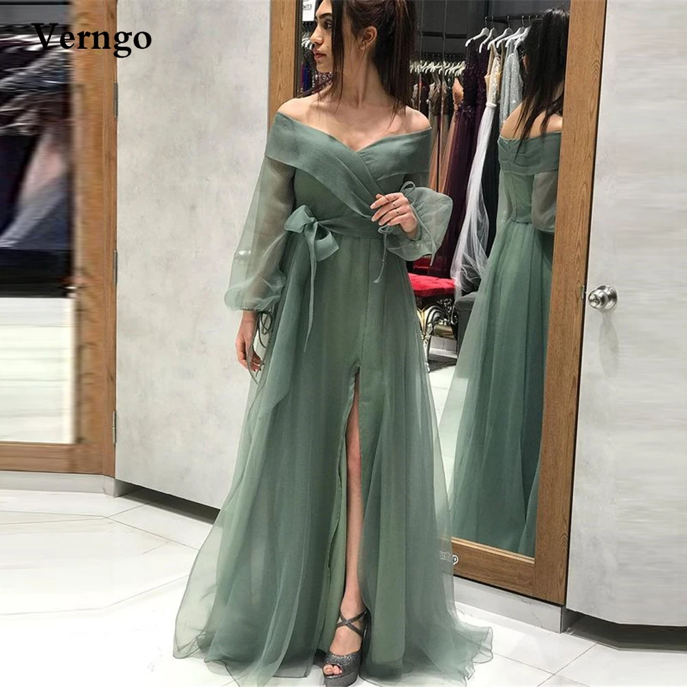 Verngo Pale Old Green Organza Evening Dresses Off the Shoulder Puff Long Sleeves Prom Dress Simple Graduation Party Dresses
Verngo Pale Old Green Organza Evening Dresses Off the Shoulder Puff Long Sleeves Prom Dress Simple Graduation Party Dresses