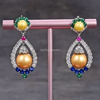 GuaiGuai Jewelry Golden Round Shell Pearl Cz Pave Insect White Gold Plated Crystal Dangle Stud Earrings
GuaiGuai Jewelry Golden Round Shell Pearl Cz Pave Insect White Gold Plated Crystal Dangle Stud Earrings