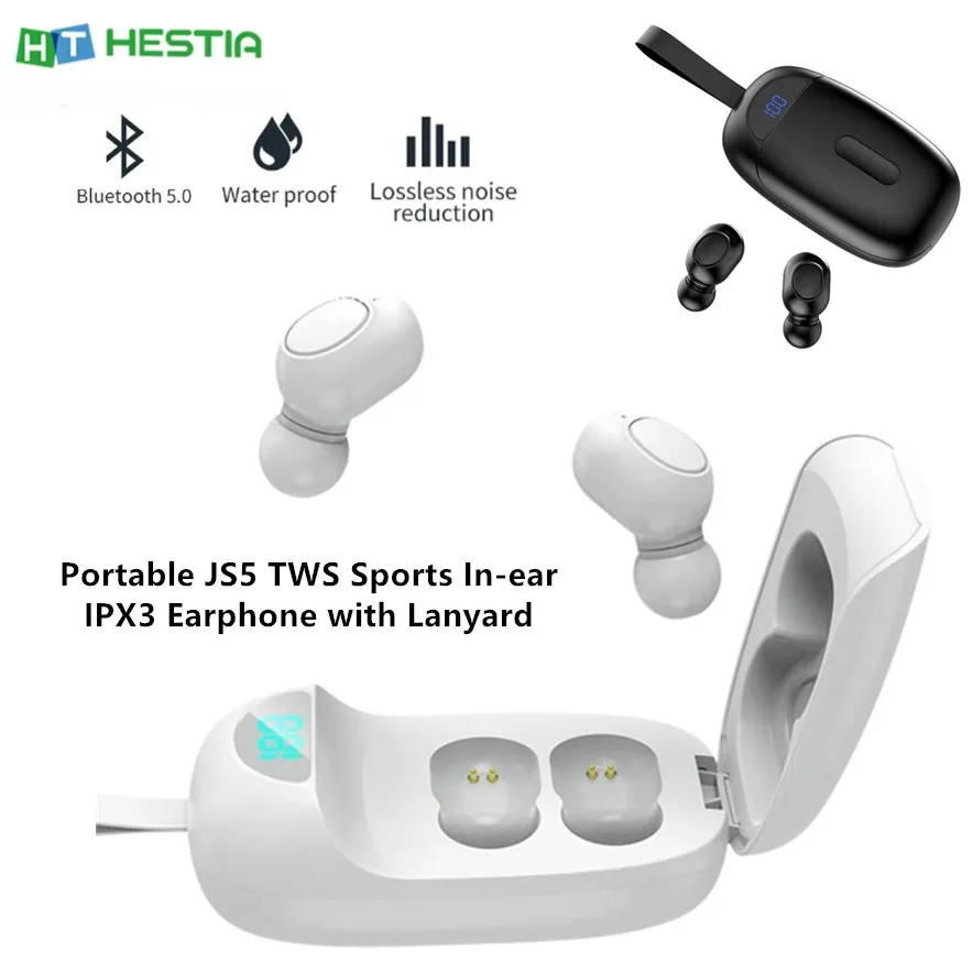 Portable JS5 Bluetooth 5.0 Wireless Headset TWS Sports Mini In-ear Digital Display Flip Charging Case IPX3 Earphone with Lanyard
Portable JS5 Bluetooth 5.0 Wireless Headset TWS Sports Mini In-ear Digital Display Flip Charging Case IPX3 Earphone with Lanyard
